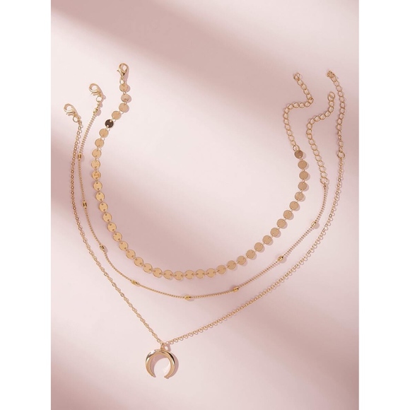 MBM Unlimited Jewelry - Gold Tone 3 Piece Layered Beads Moon Necklace Set